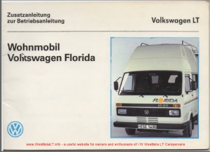 Volkswagen LT Westfalia Florida Owners Instruction Manual
