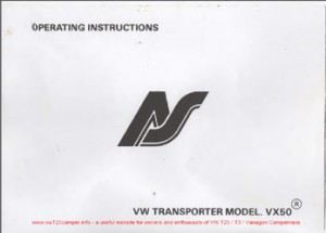 VW T25 Autosleeper VX50 Owners Manual