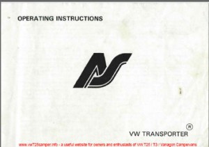 VW T25 VT20 Owners Manual